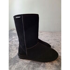 Bearpaw Suede Mid Calf Boots Womens 9 Black‎ Fleece Lined Boho Warmth